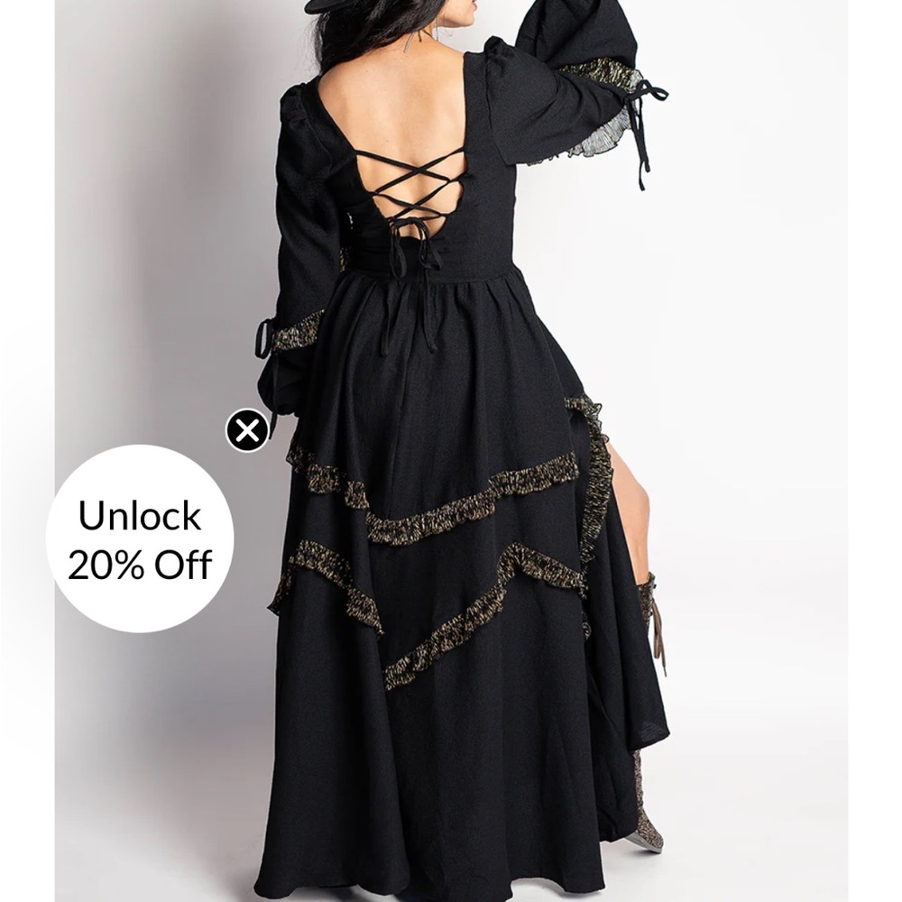 Joyfolie Black Lace-Up Maxi Dress with Gold Accents